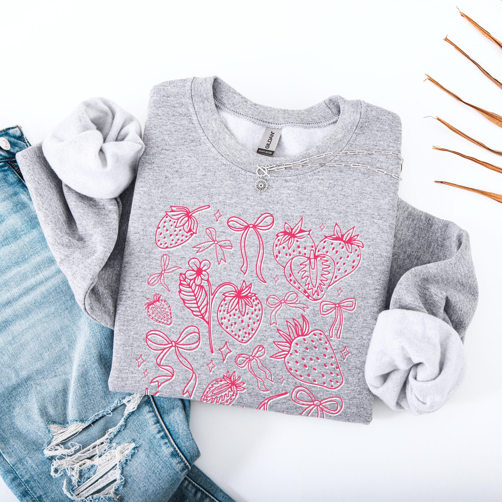 Wild strawberry and bows summer gildan 18000 sport grey sweatshirt for women