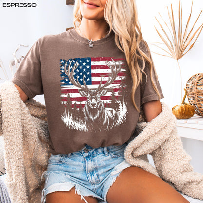 Unisex American deer comfort colors espresso t-shirt for patriotic men and women