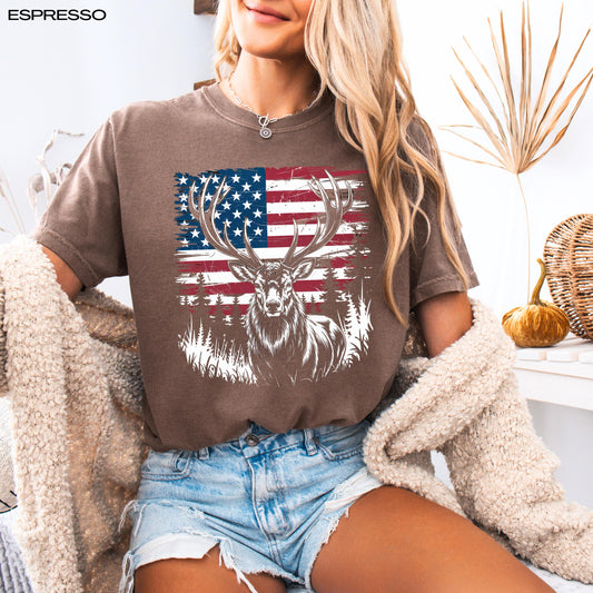 Unisex American deer comfort colors espresso t-shirt for patriotic men and women