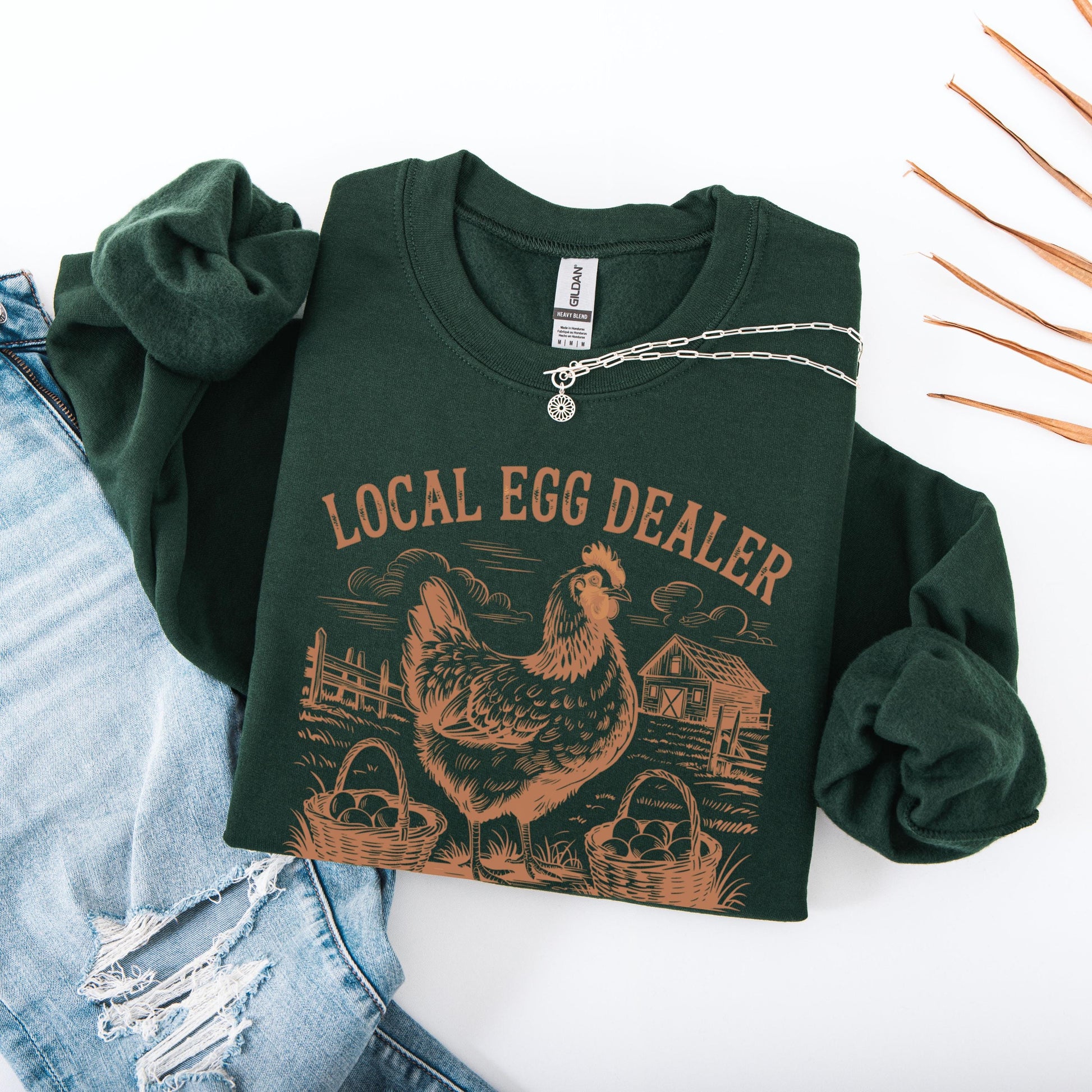 Local egg dealer sweatshirt in color forest green for women