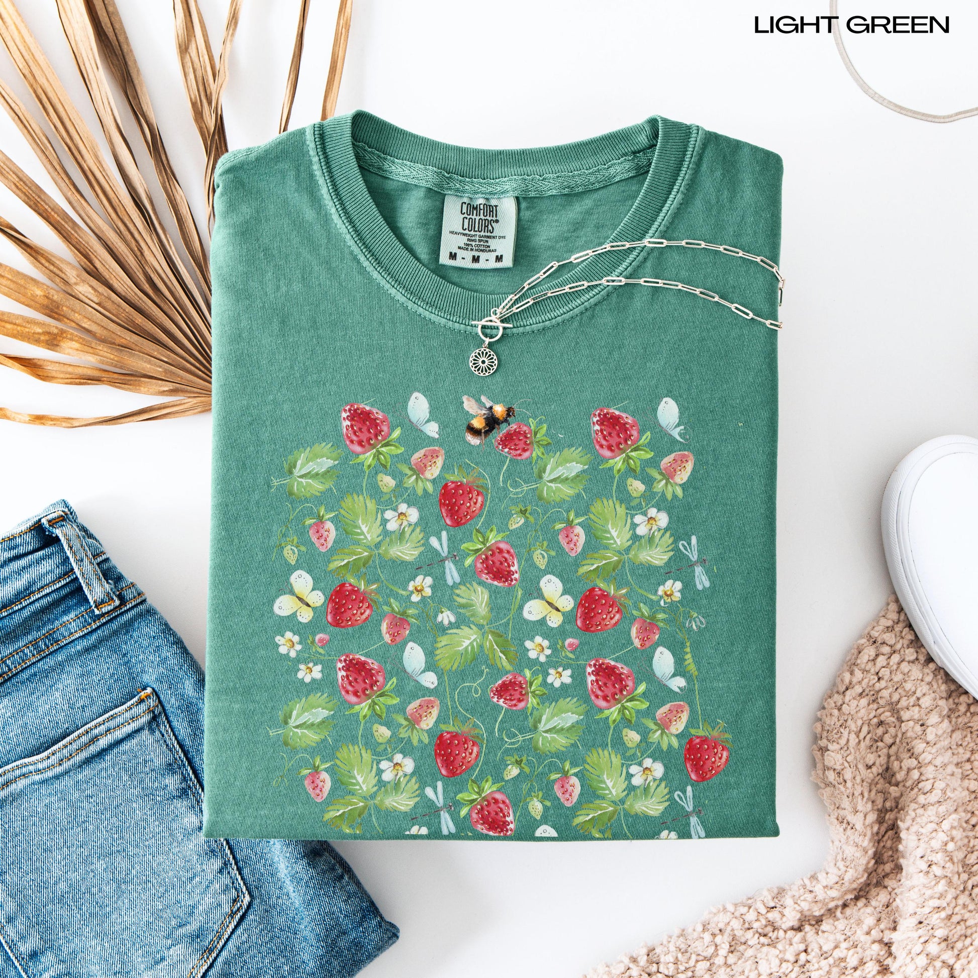 Fresh wild strawberries comfort colors 1717 light green t-shirt for women