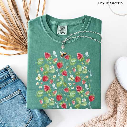 Fresh wild strawberries comfort colors 1717 light green t-shirt for women