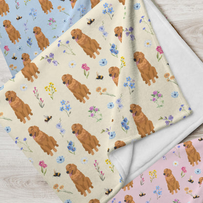 Wildflower Golden Retriever nursery blanket flat lay view