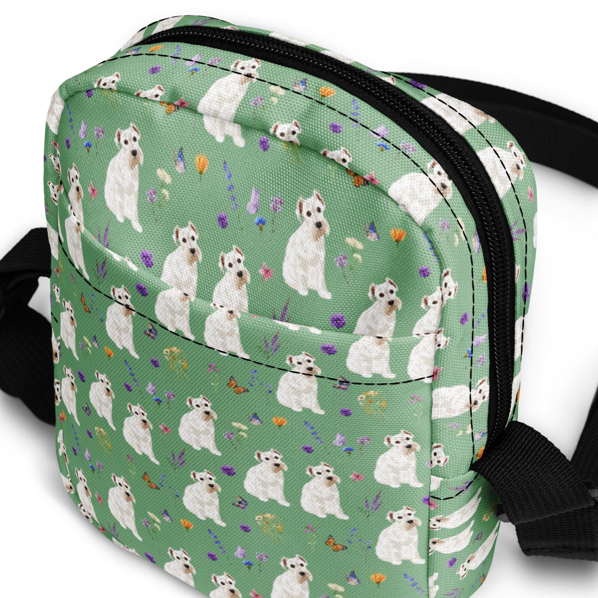 Cottagecore Schnauzer Crossbody Bag for Women & Youth, Miniature schnauzer gifts, dog mom shoulder bag, dog owner birthday gift, belly bag