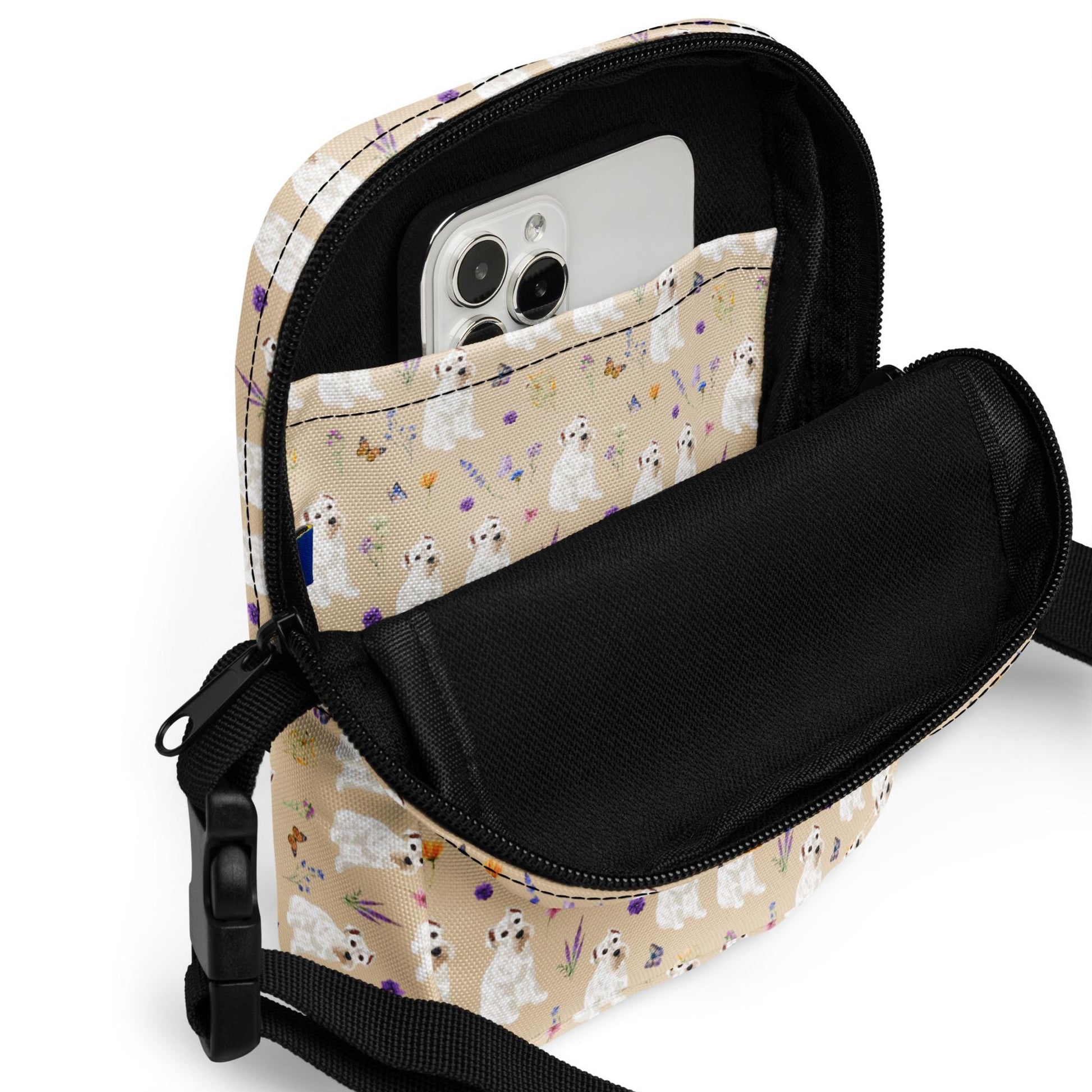 Cottagecore Schnauzer Crossbody Bag for Women & Youth, Miniature schnauzer gifts, dog mom shoulder bag, dog owner birthday gift, belly bag