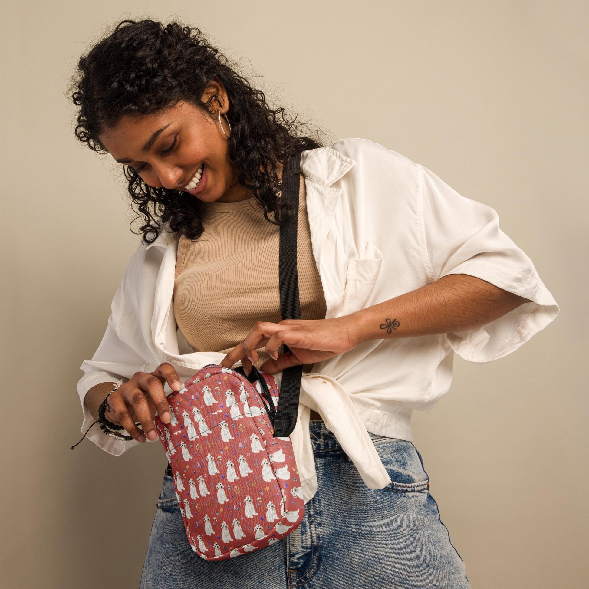 Cottagecore Schnauzer Crossbody Bag for Women & Youth, Miniature schnauzer gifts, dog mom shoulder bag, dog owner birthday gift, belly bag