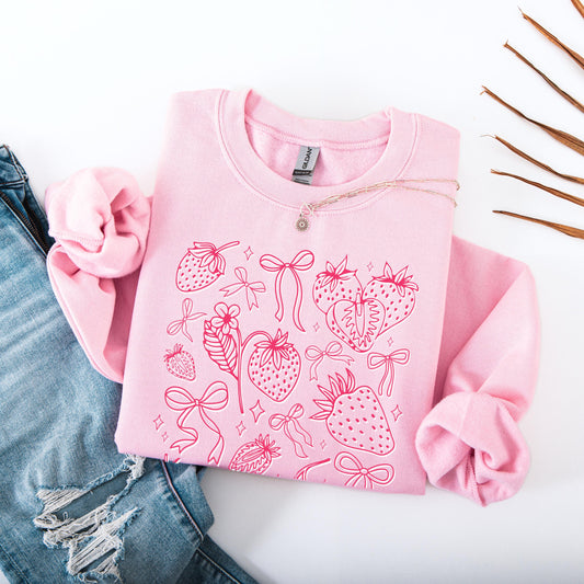 Wild strawberry and bows summer gildan 18000 light pink sweatshirt for women