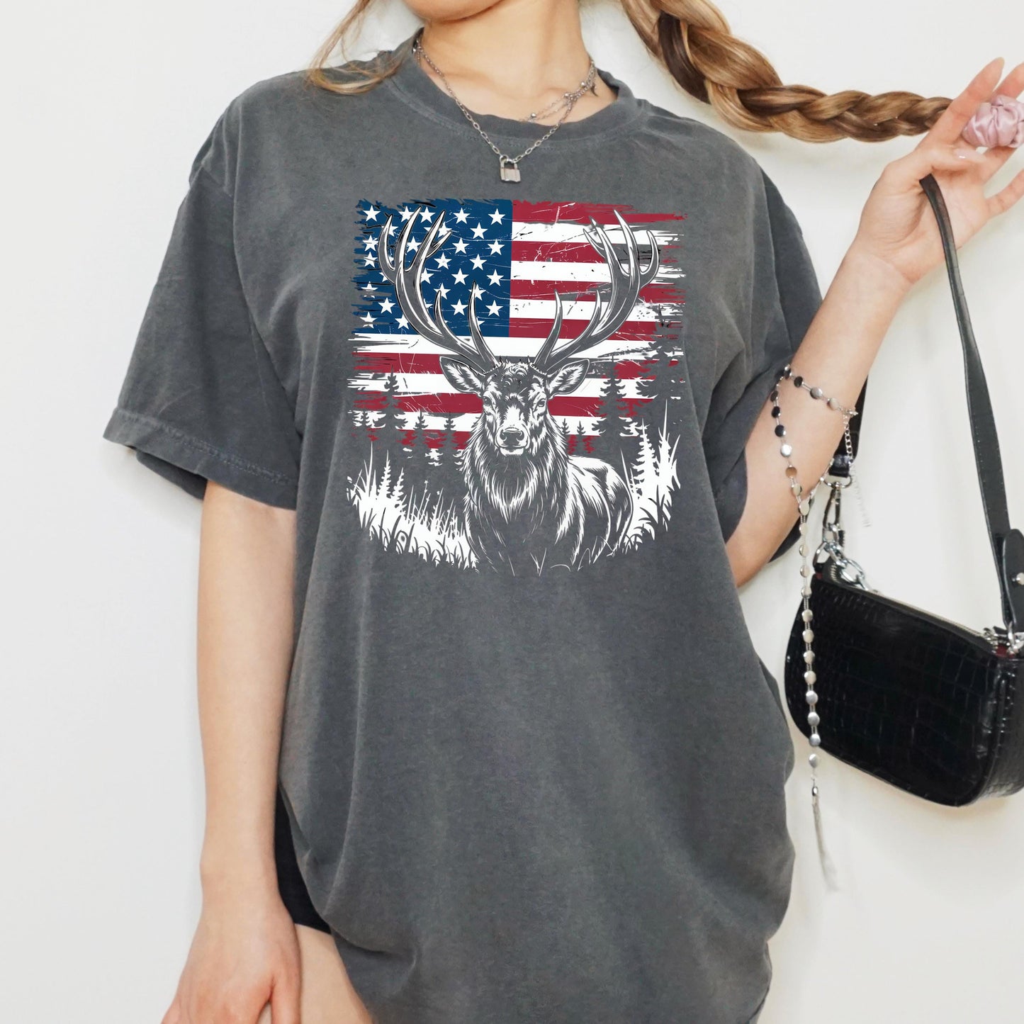 Unisex American deer comfort colors pepper t-shirt for patriotic men and women