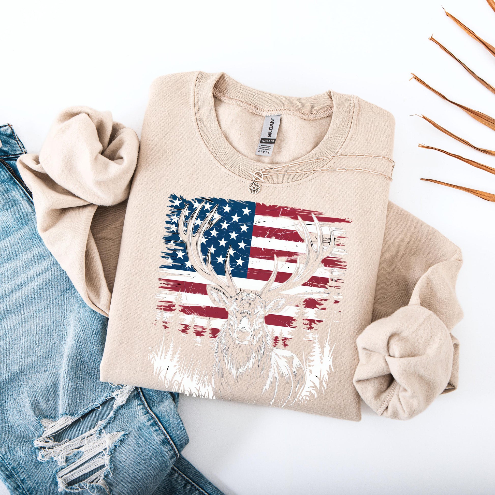 Unisex American Deer Summer Shirt, patriotic buck sweatshirt, hunter t-shirt, retro festival tee, vacation shirt for women and men