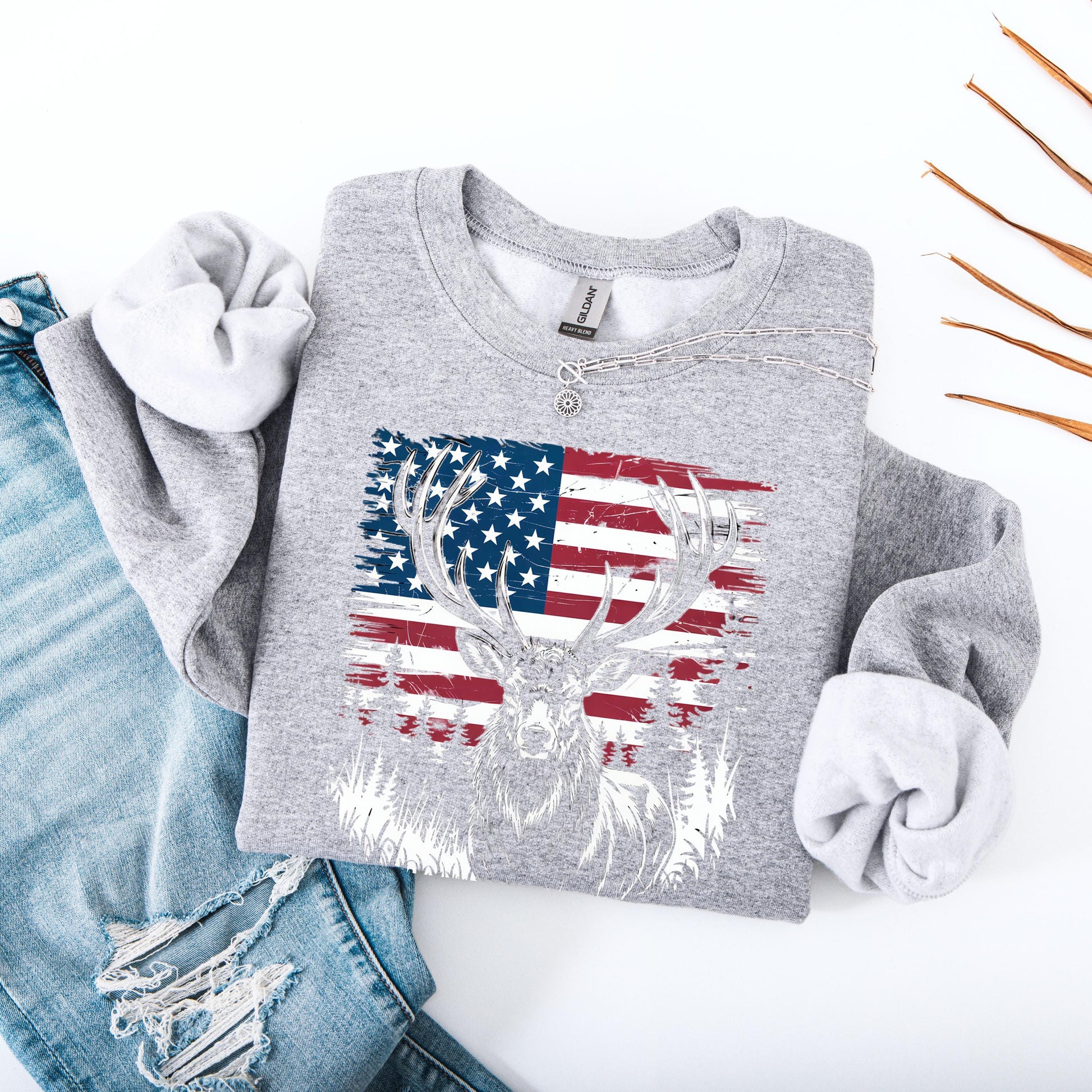 Unisex American Deer Summer Shirt, patriotic buck sweatshirt, hunter t-shirt, retro festival tee, vacation shirt for women and men