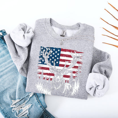 Unisex American Deer Summer Shirt, patriotic buck sweatshirt, hunter t-shirt, retro festival tee, vacation shirt for women and men