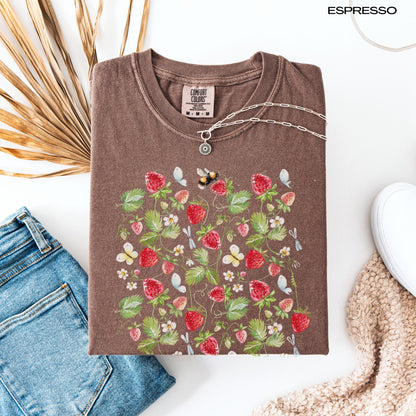 Fresh wild strawberries comfort colors 1717 espresso t-shirt for women