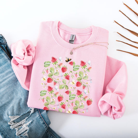 Fresh wild strawberries ligth pink sweatshirt for women