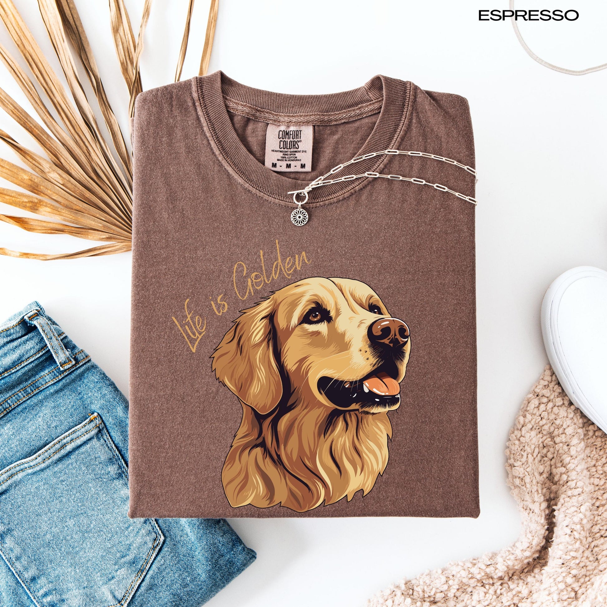 Life Is Golden Dog Mom Shirt, golden mama sweatshirt, golden retriever gift, summer dog, sister birthday gift, dog owner dad gift