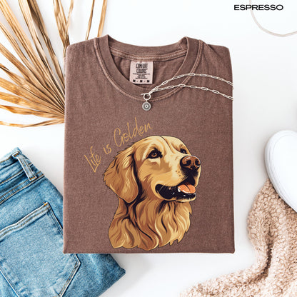 Life Is Golden Dog Mom Shirt, golden mama sweatshirt, golden retriever gift, summer dog, sister birthday gift, dog owner dad gift
