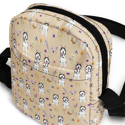Cottagecore siberian husky cross body bag in color sand