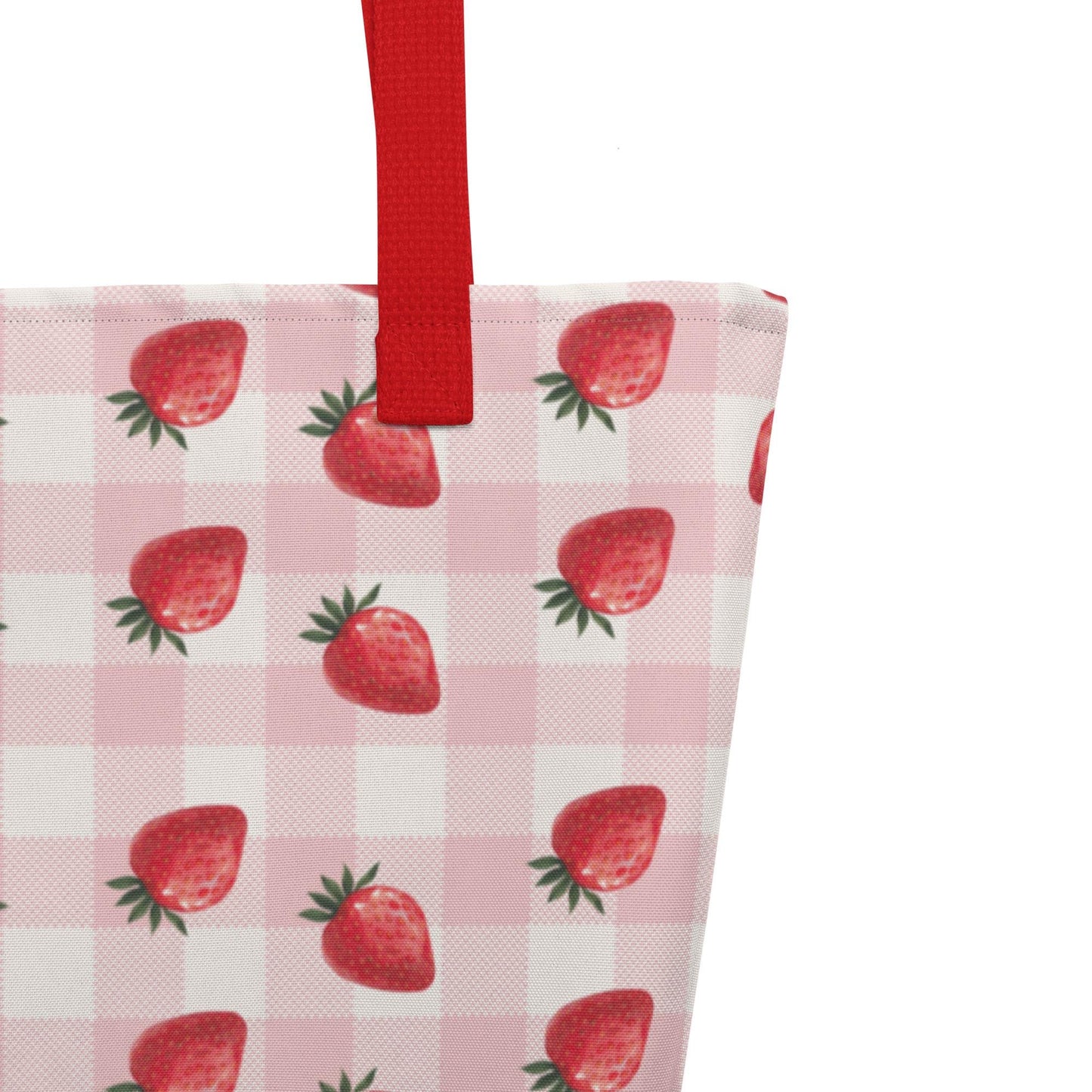 Checkered Gingham Strawberry Summer Tote Bag