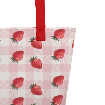 Checkered Gingham Strawberry Summer Tote Bag