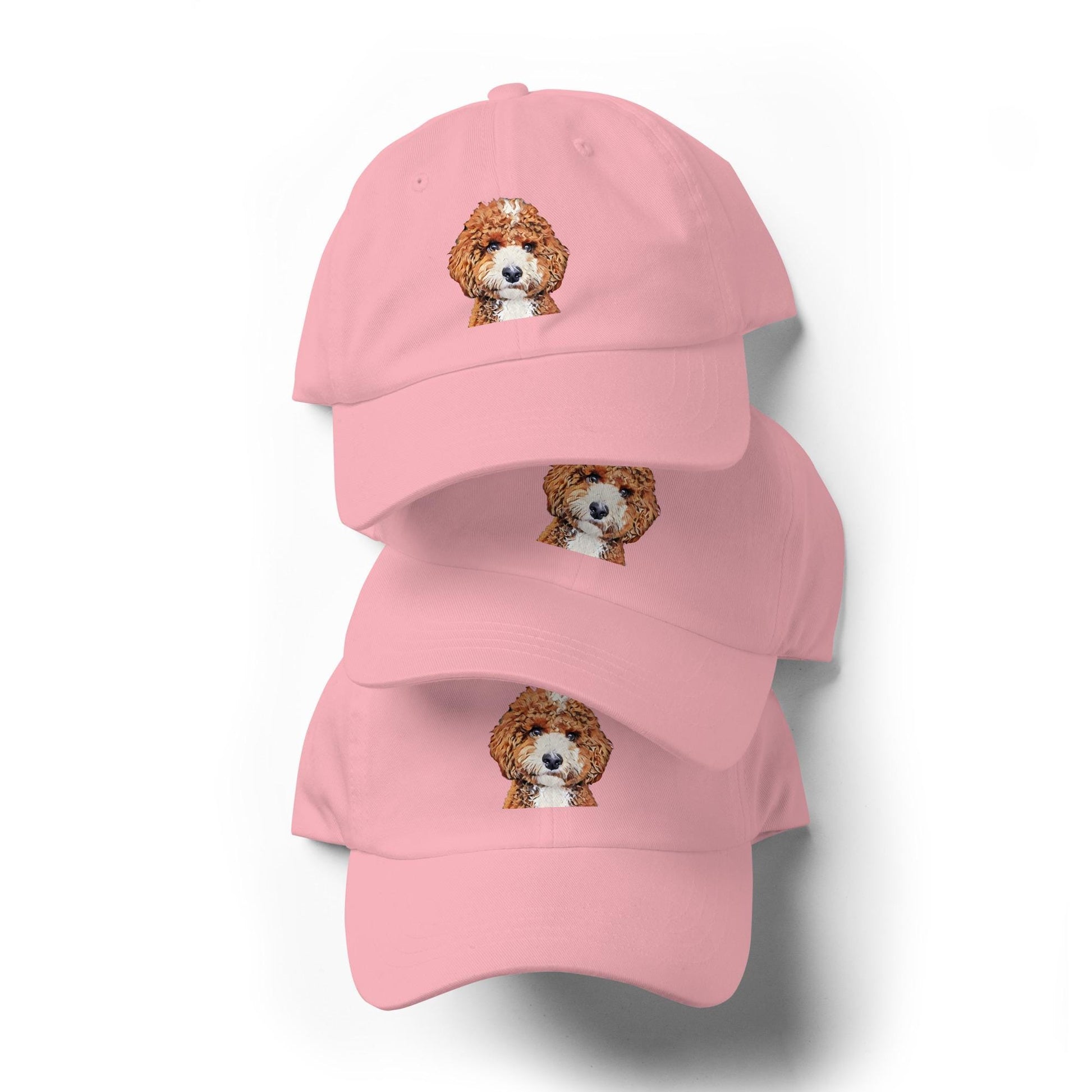 Red Parti Goldendoodle Hat in color pink
