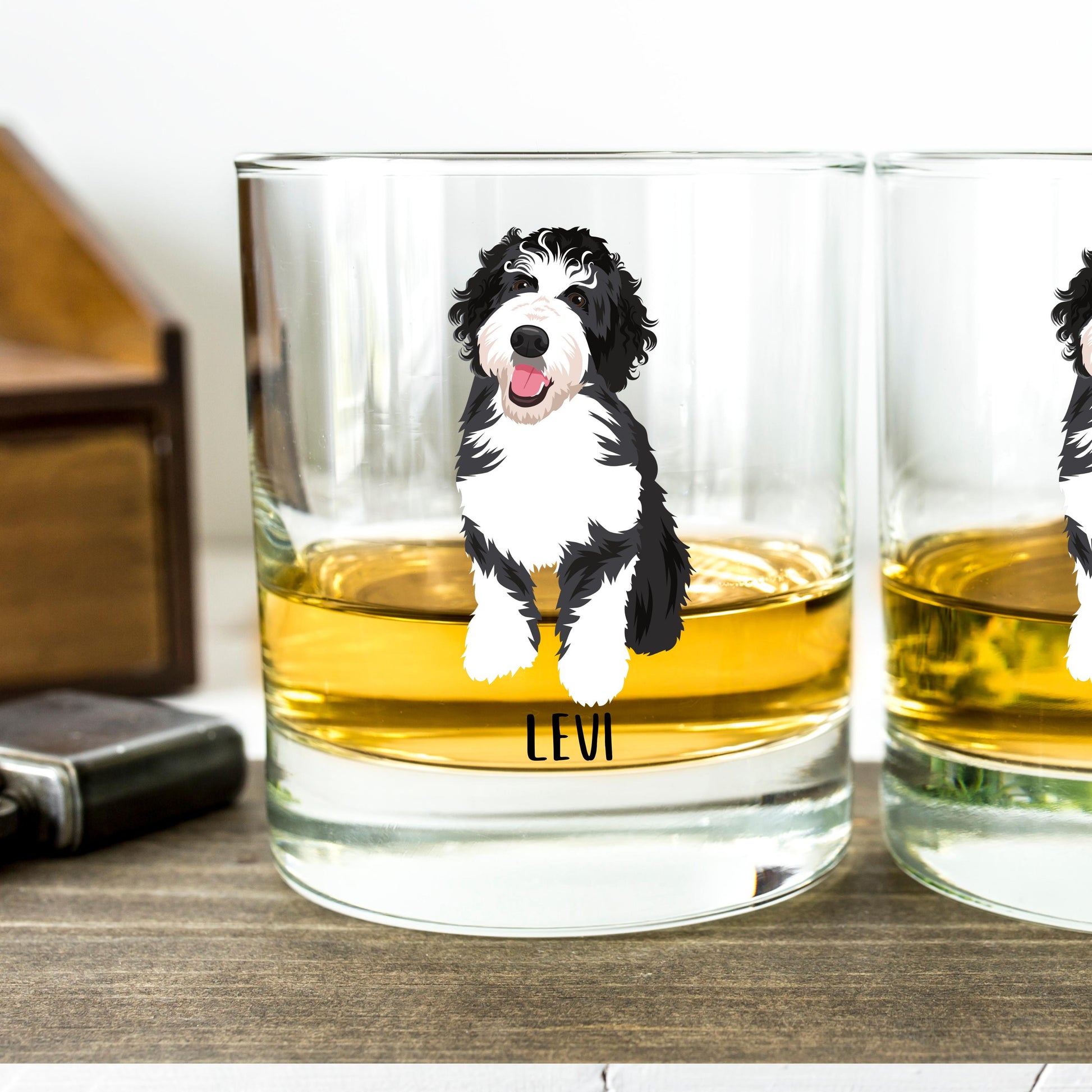 Personalized Bernedoodle Dad Rocks Glass