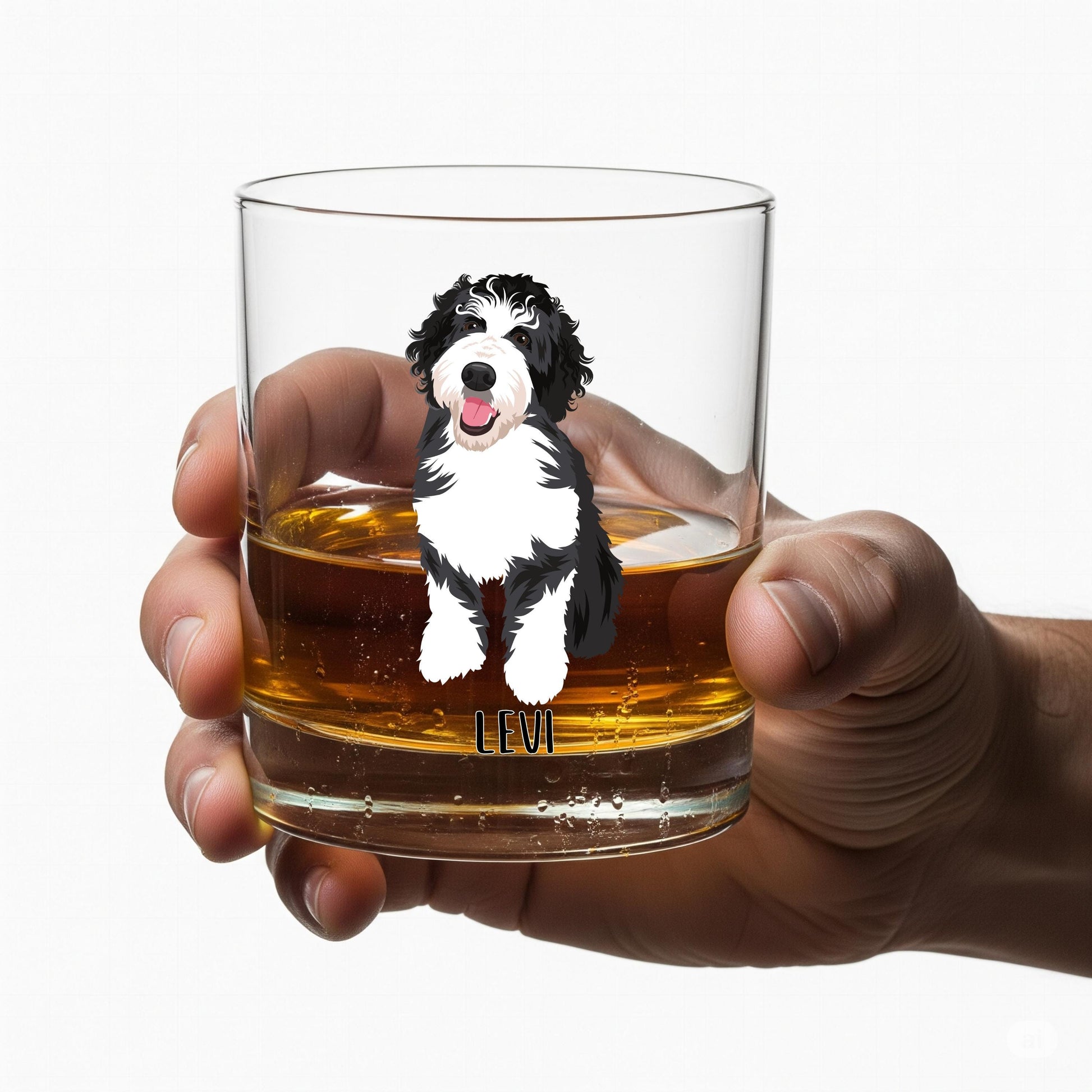 Personalized Bernedoodle Dad Rocks Glass, dog dad whiskey glass, Bernedoodle gift, custom rocks glass, 10oz glassware, husband birthday gift