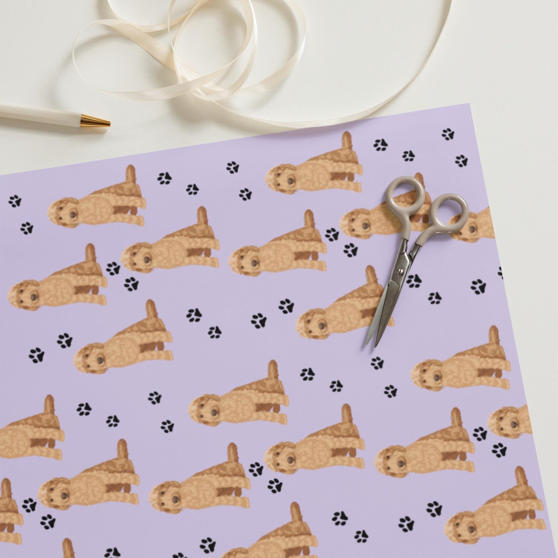 Goldendoodle Wrapping Paper Sheets 3x, Dog Paw Print,