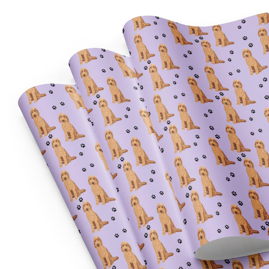 Goldendoodle Wrapping Paper Sheets 3x, Dog Paw Print,