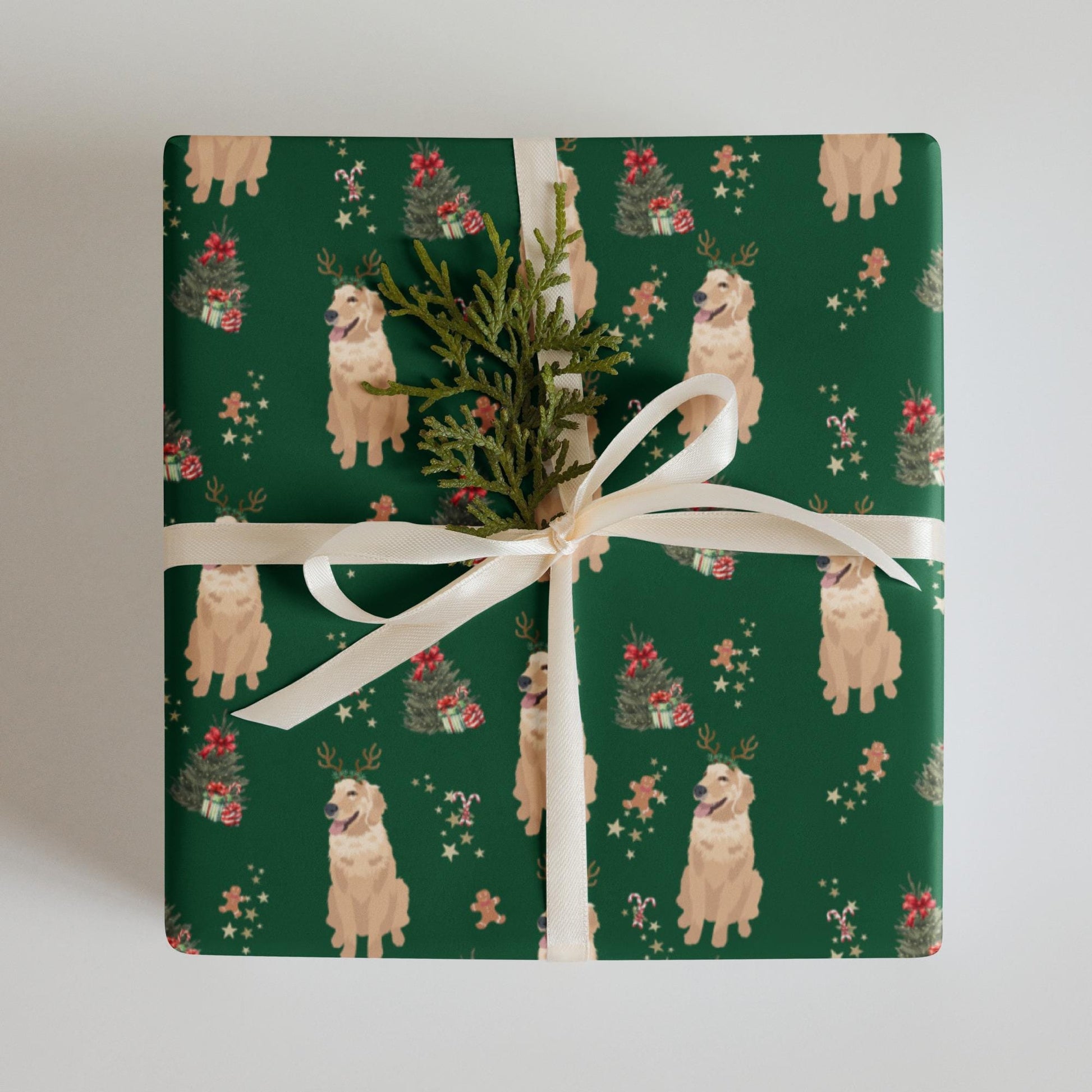 Christmas Golden Retriever Wrapping Paper, 3 sheets burgundy navy, golden dog xmas gift, dog mama gift, dogs first Christmas, life is golden