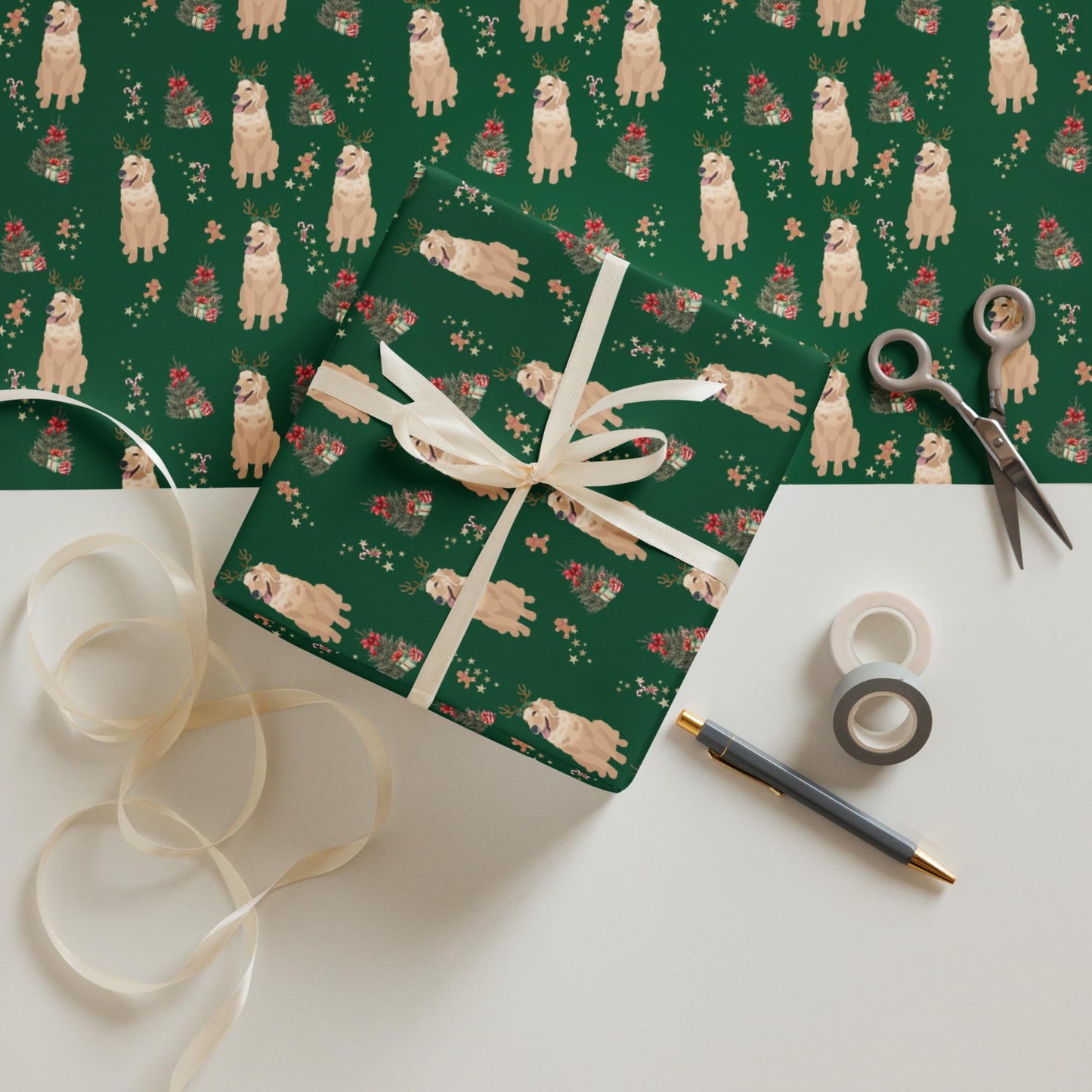 Christmas Golden Retriever Wrapping Paper