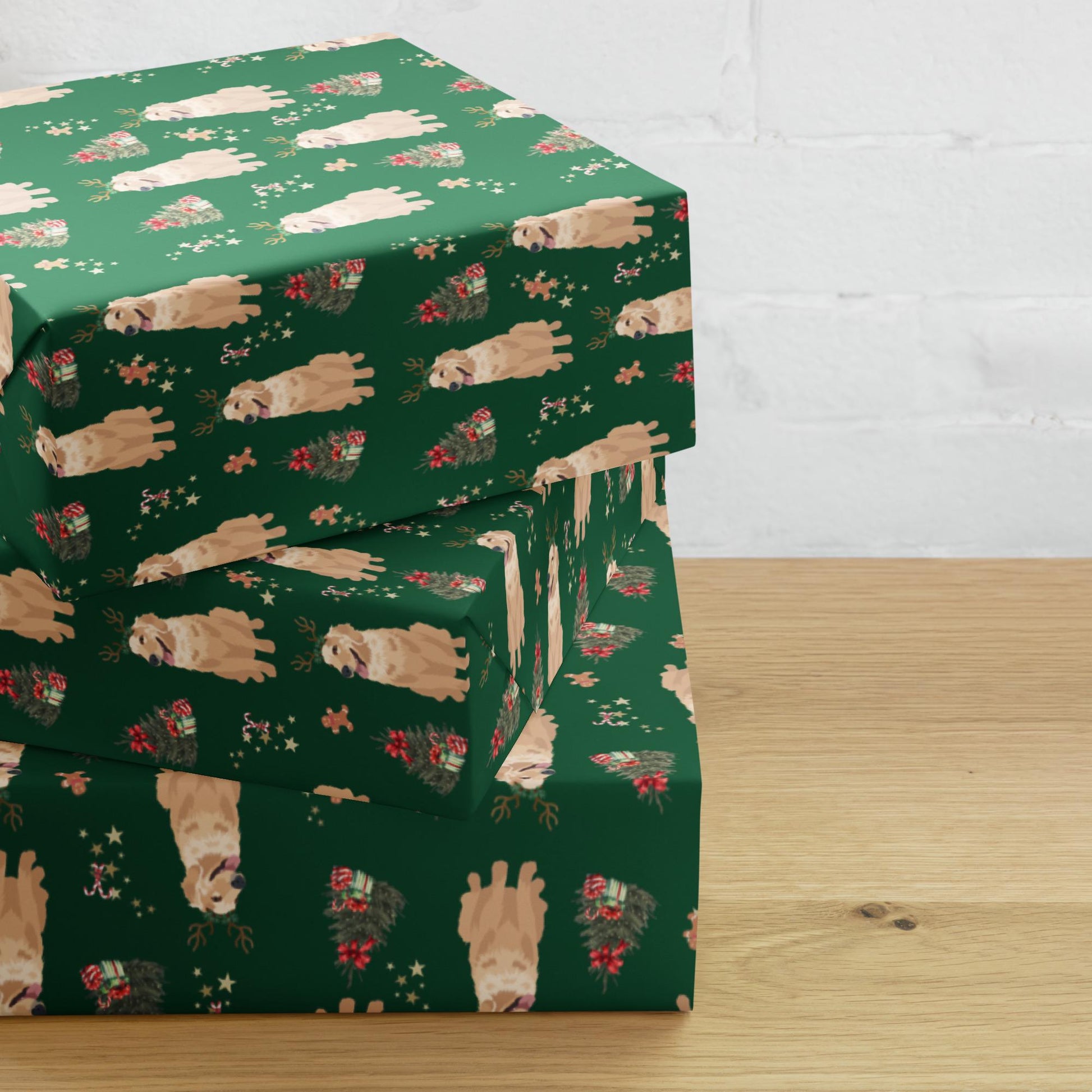 Christmas Golden Retriever Wrapping Paper, 3 sheets burgundy navy, golden dog xmas gift, dog mama gift, dogs first Christmas, life is golden
