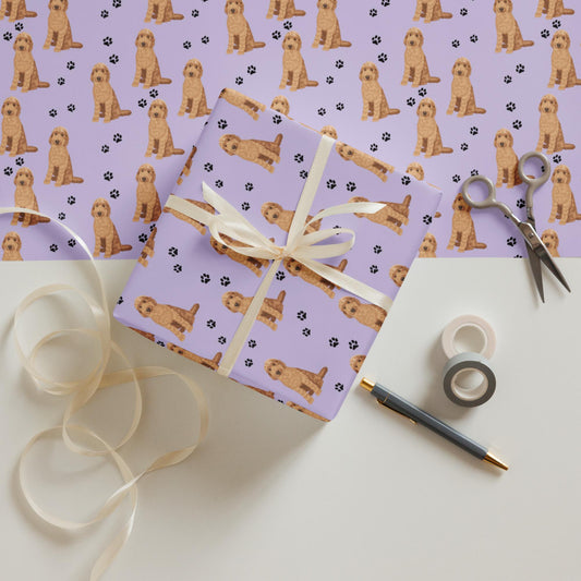 Goldendoodle Wrapping Paper Sheets 3x, Dog Paw Print,