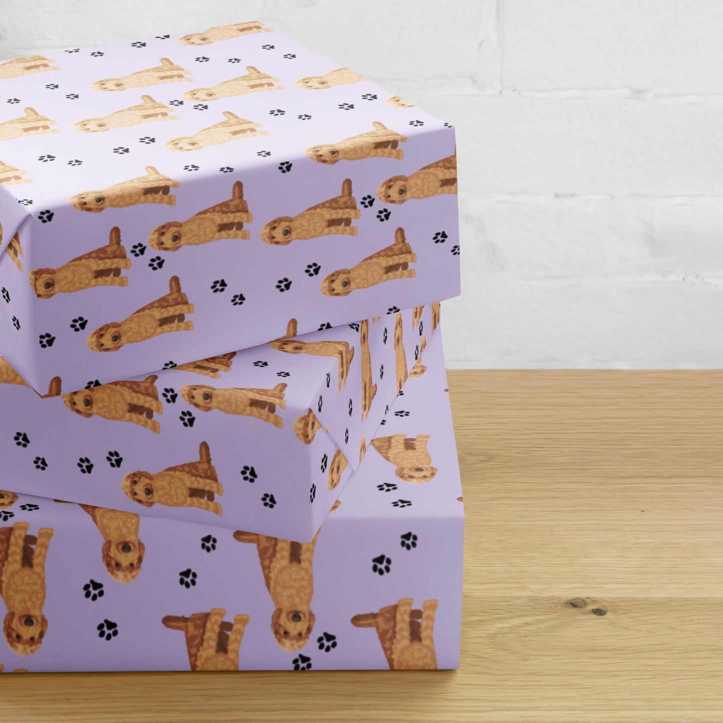 Goldendoodle Wrapping Paper Sheets 3x, Dog Paw Print,