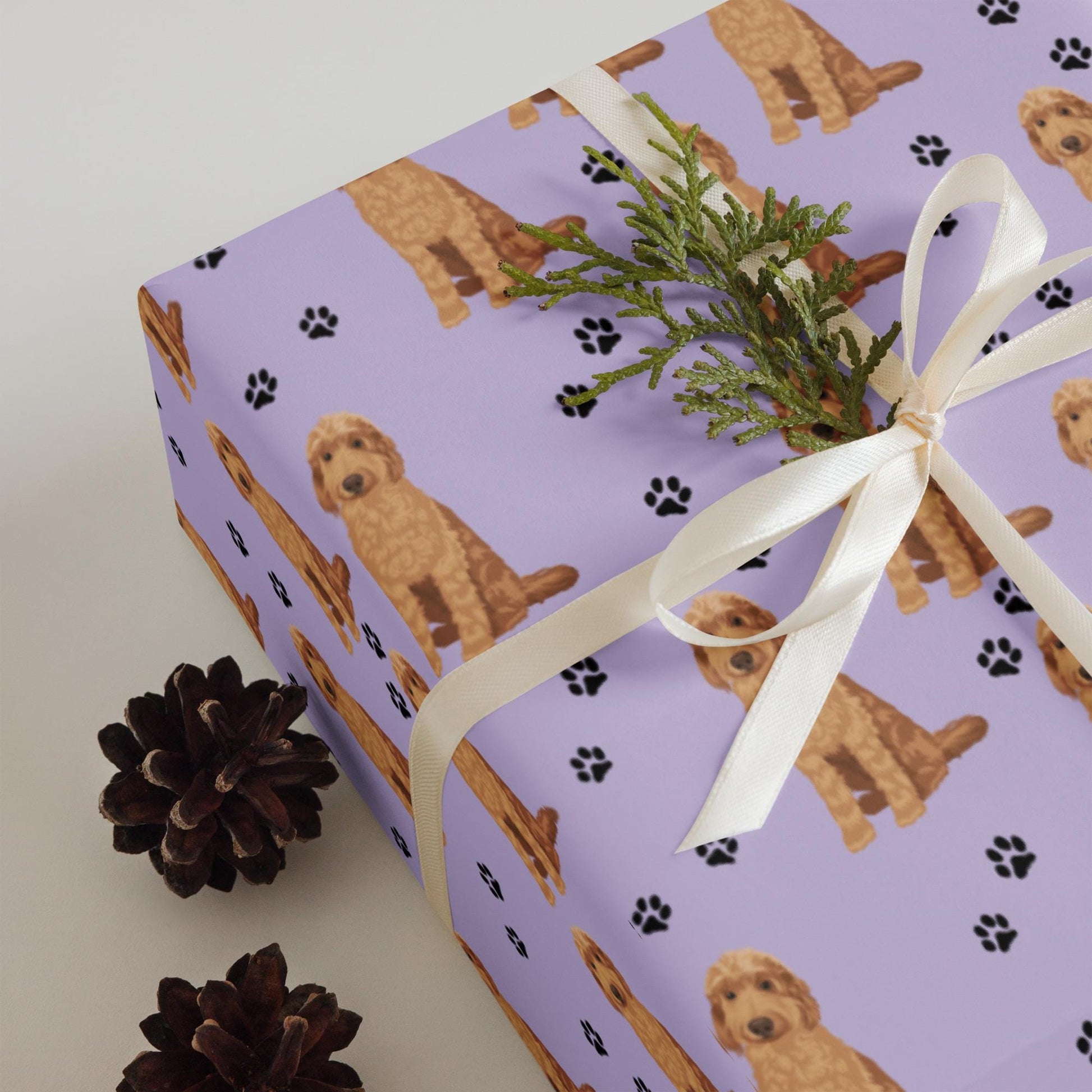 Goldendoodle Wrapping Paper Sheets 3x, Dog Paw Print,