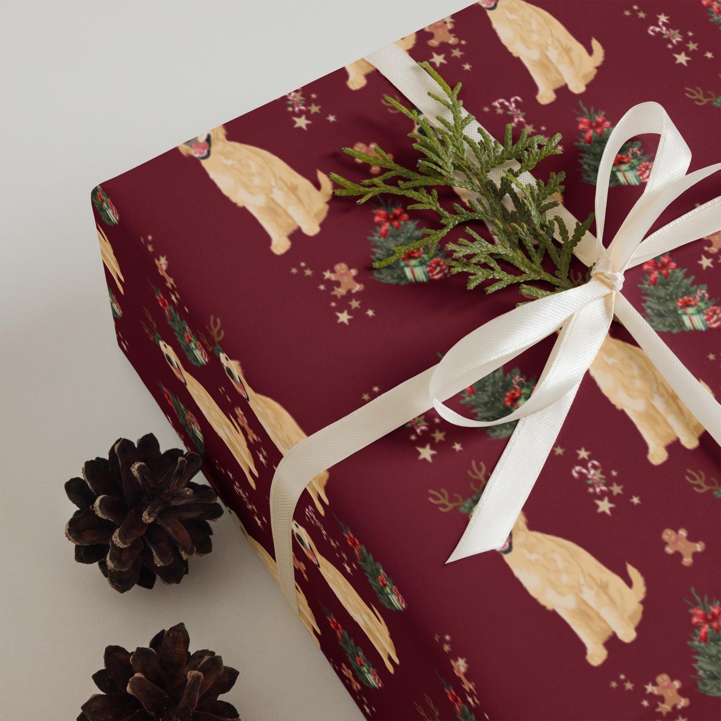 Christmas Golden Retriever Wrapping Paper, 3 sheets burgundy navy, golden dog xmas gift, dog mama gift, dogs first Christmas, life is golden
