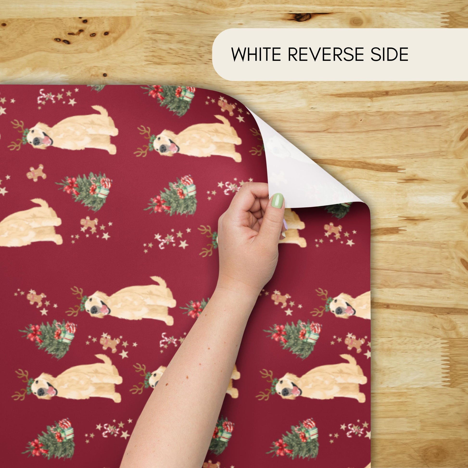 Christmas Golden Retriever Wrapping Paper, 3 sheets burgundy navy, golden dog xmas gift, dog mama gift, dogs first Christmas, life is golden