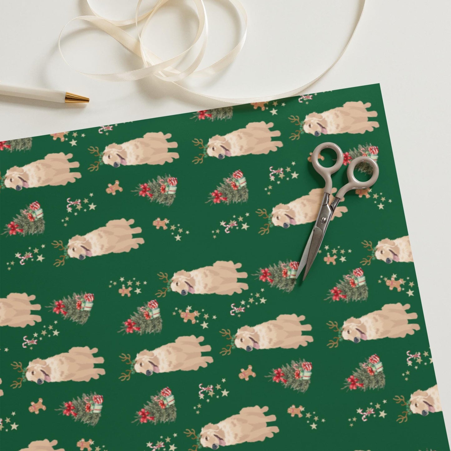Christmas Golden Retriever Wrapping Paper, 3 sheets burgundy navy, golden dog xmas gift, dog mama gift, dogs first Christmas, life is golden