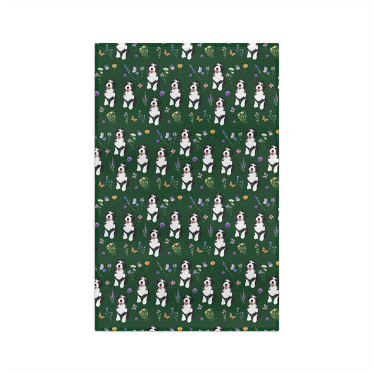 Cottagecore Bernedoodle #17 Tea Towel | Forest Green