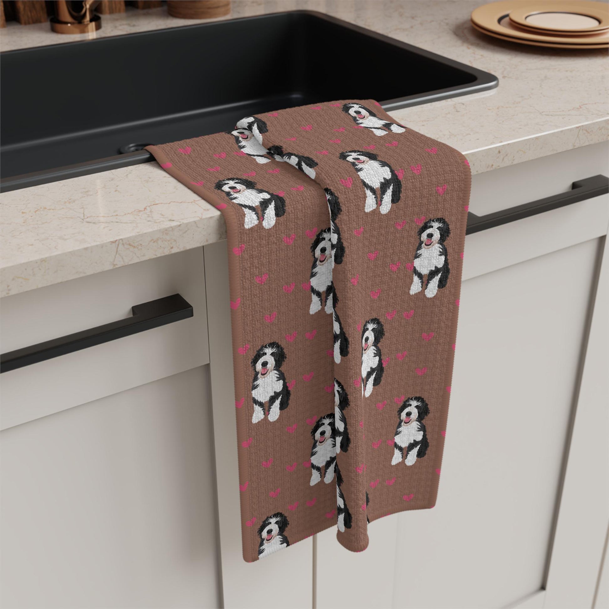 Hearts Bernedoodle Kitchen Towel | Dog Tea Towel | 8 Colors