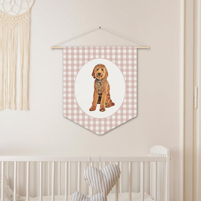 Goldendoodle Nursery Decor - Pink Gingham Pennant Flag Wall Art