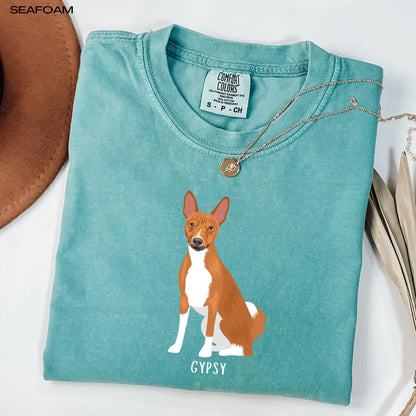 Personalized Basenji Sweatshirt | Basenji Lover Gift featuring a Basenji dog illustration on a seafoam background.