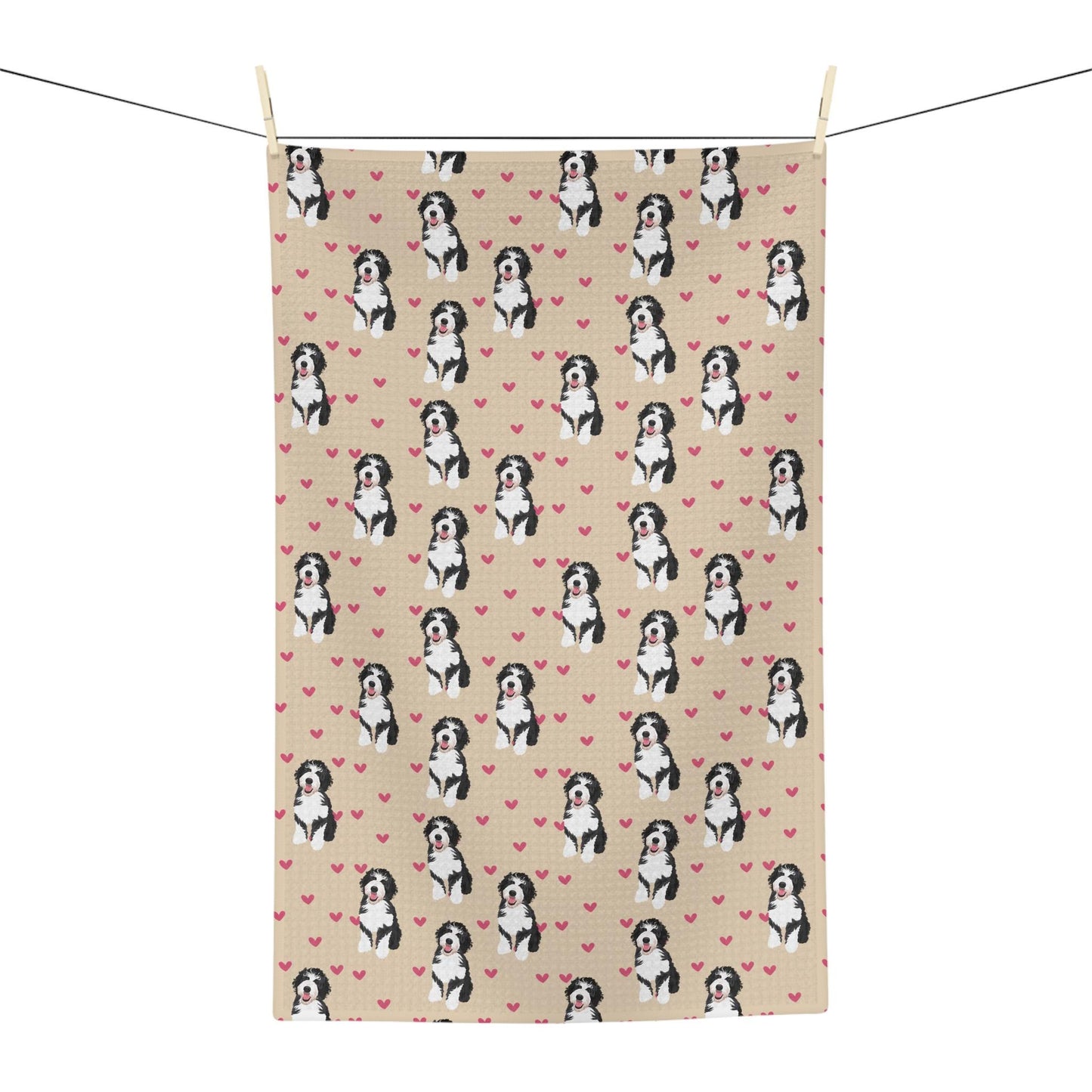 Hearts Bernedoodle Kitchen Towel