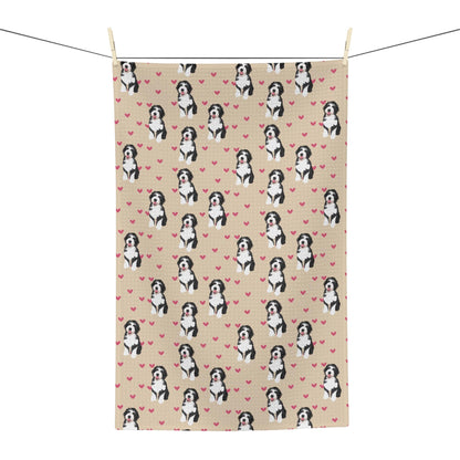 Hearts Bernedoodle Kitchen Towel