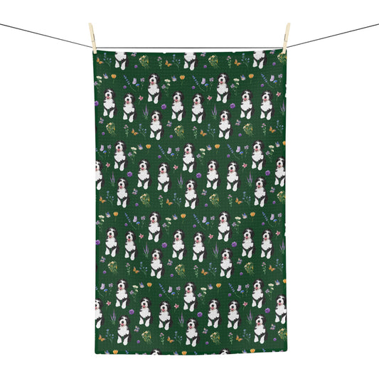 Cottagecore Bernedoodle #17 Tea Towel | Forest Green