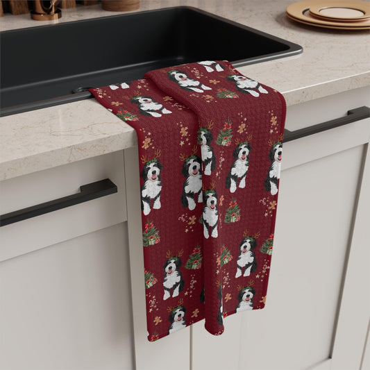 Christmas Bernedoodle Kitchen Towel | Dog Tea Towel | 8 Color Options - Unique Gifts For Dog Lovers | Love Dogs Gifts