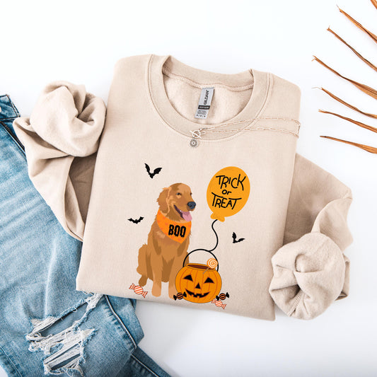Trick or Treat Golden Retriever Sweatshirt: Halloween Dog Mom Gift