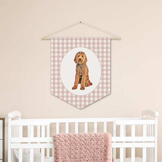 Goldendoodle Nursery Decor Pink Gingham Pennant Flag Wall Art