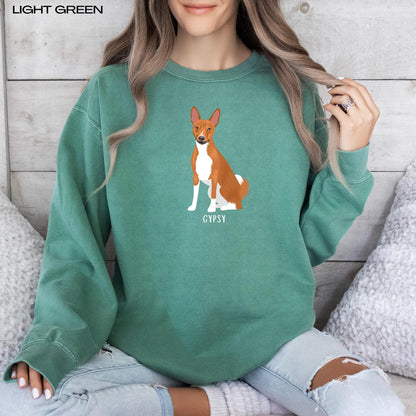 Personalized Basenji Sweatshirt | Basenji Lover Gift featuring a stylish design in light green.