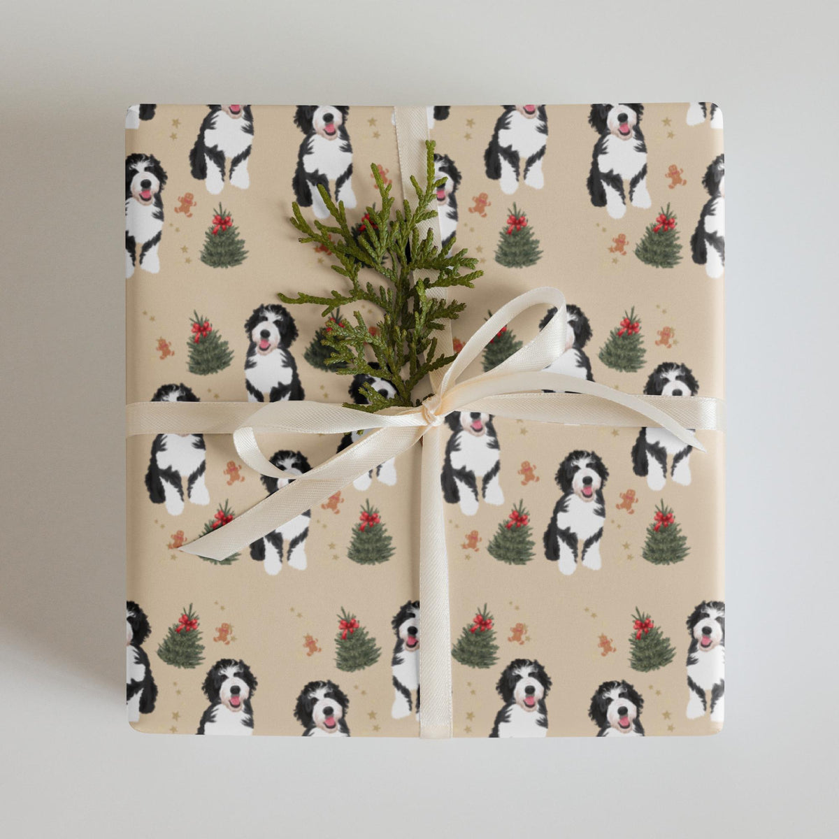 Christmas Bernedoodle Wrapping Paper Sheets