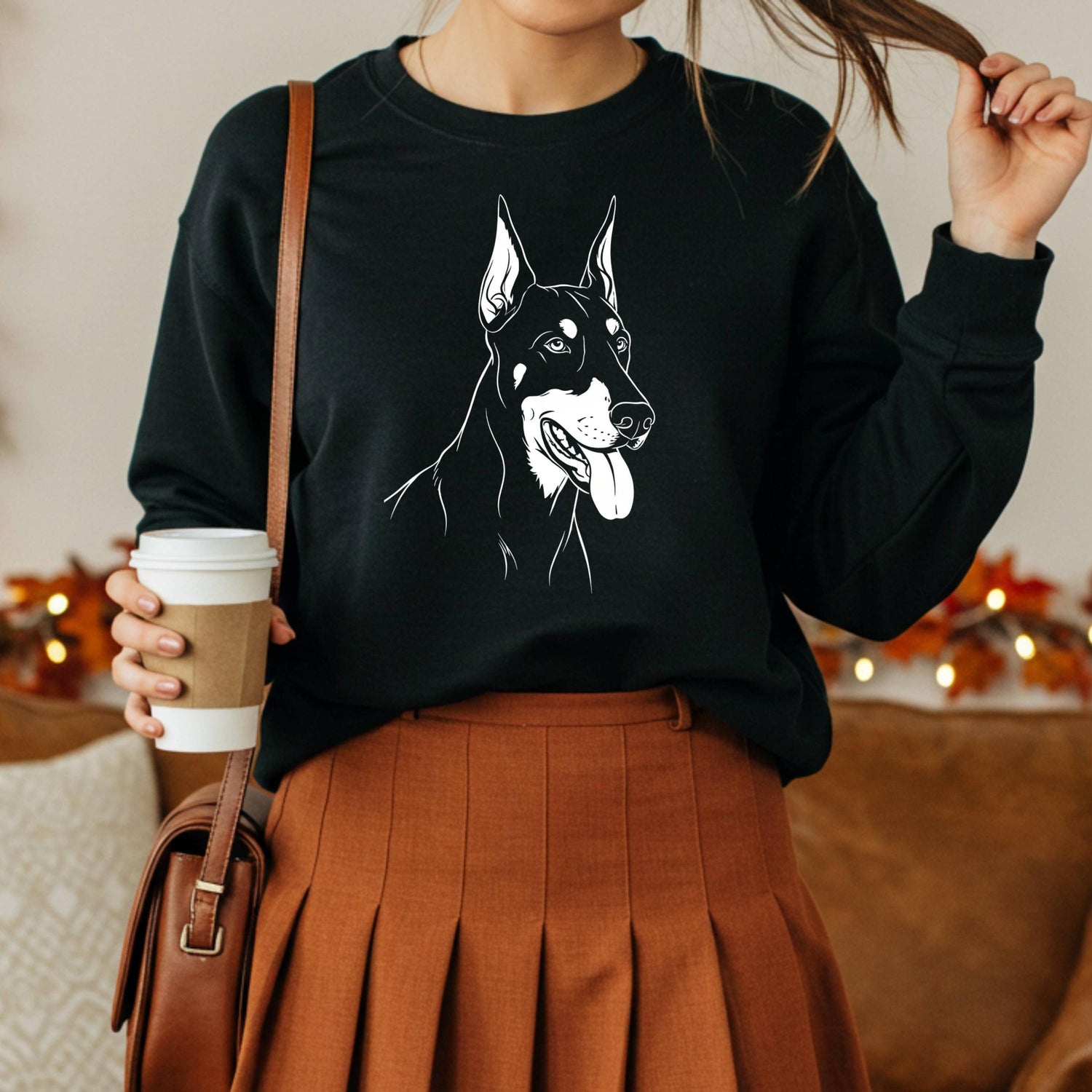 Doberman Silhouette Sweatshirt: Unisex Pinscher Lover Gift featuring stylish Doberman face design.