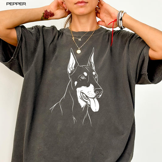 Doberman Silhouette Sweatshirt: Unisex Pinscher Lover Gift featuring a sleek black and white Doberman design.